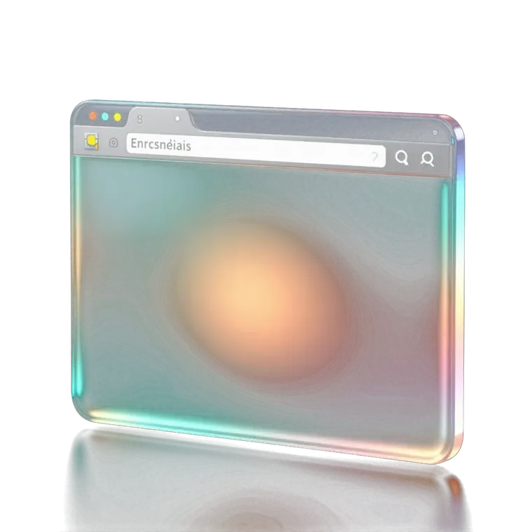 Glowing translucent glass browser window blooming with light, representing small-business web design