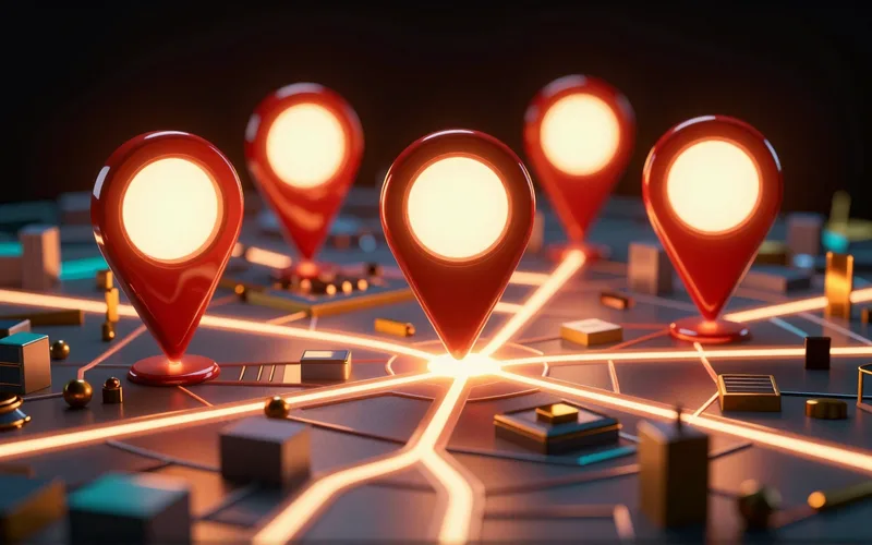 AI local SEO map pins illustration