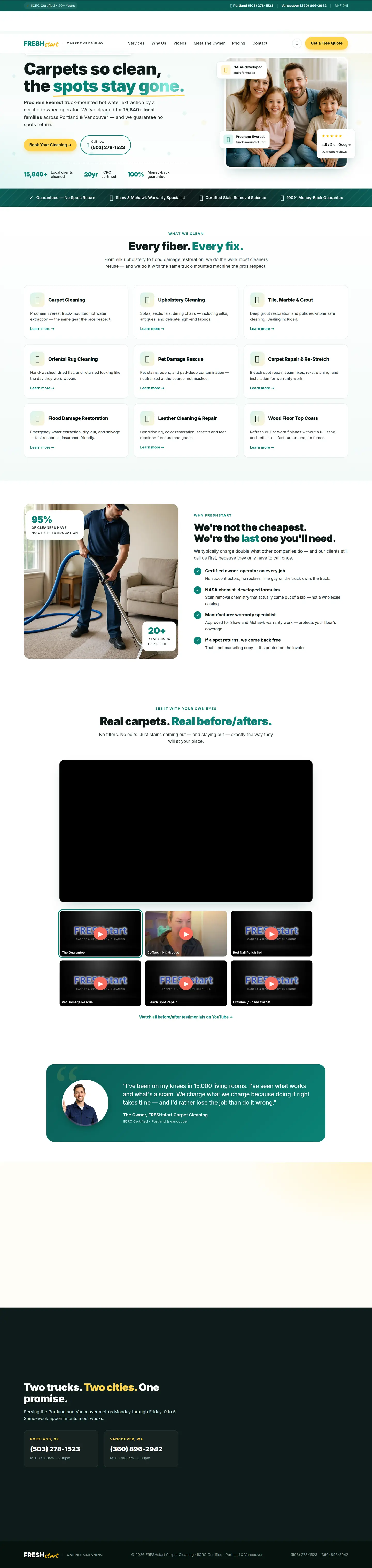 Fresher Start Carpets website