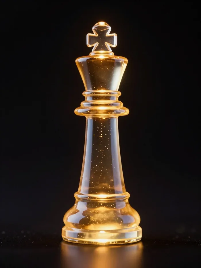 Glowing translucent gold chess king, the master strategist